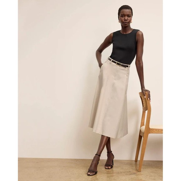 M.M.LaFleur Olia Breeze Skirt Womens Natural Pleated Midi Skirt Sz 2